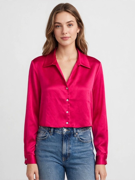 Rachel Zoe Tops - In for the Holidays! Rachel Zoe Red Cropped Button-Up Shirt Size XL